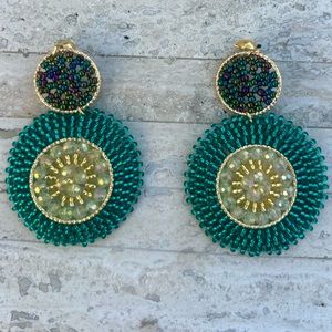 Handmade Colombian emerald green Beaded Statement Earrings - Light Weight!
